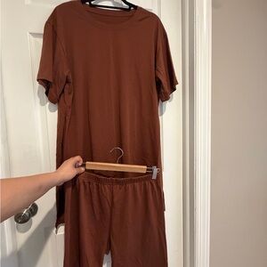 Women’s Solid Brown Short Sleeve Tunic Top and Shorts Set
